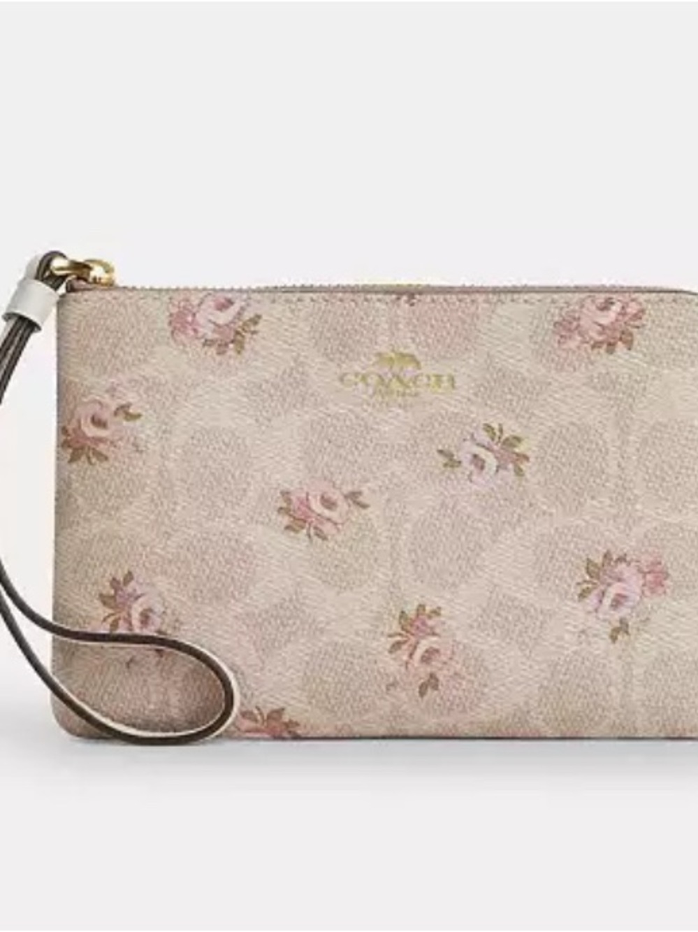 Coach Beige Pink Floral Wristlet